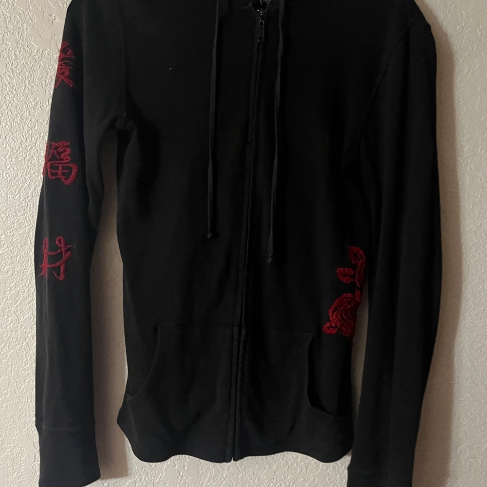 Lucky Brand Black Hoodie with Red Embroidery
